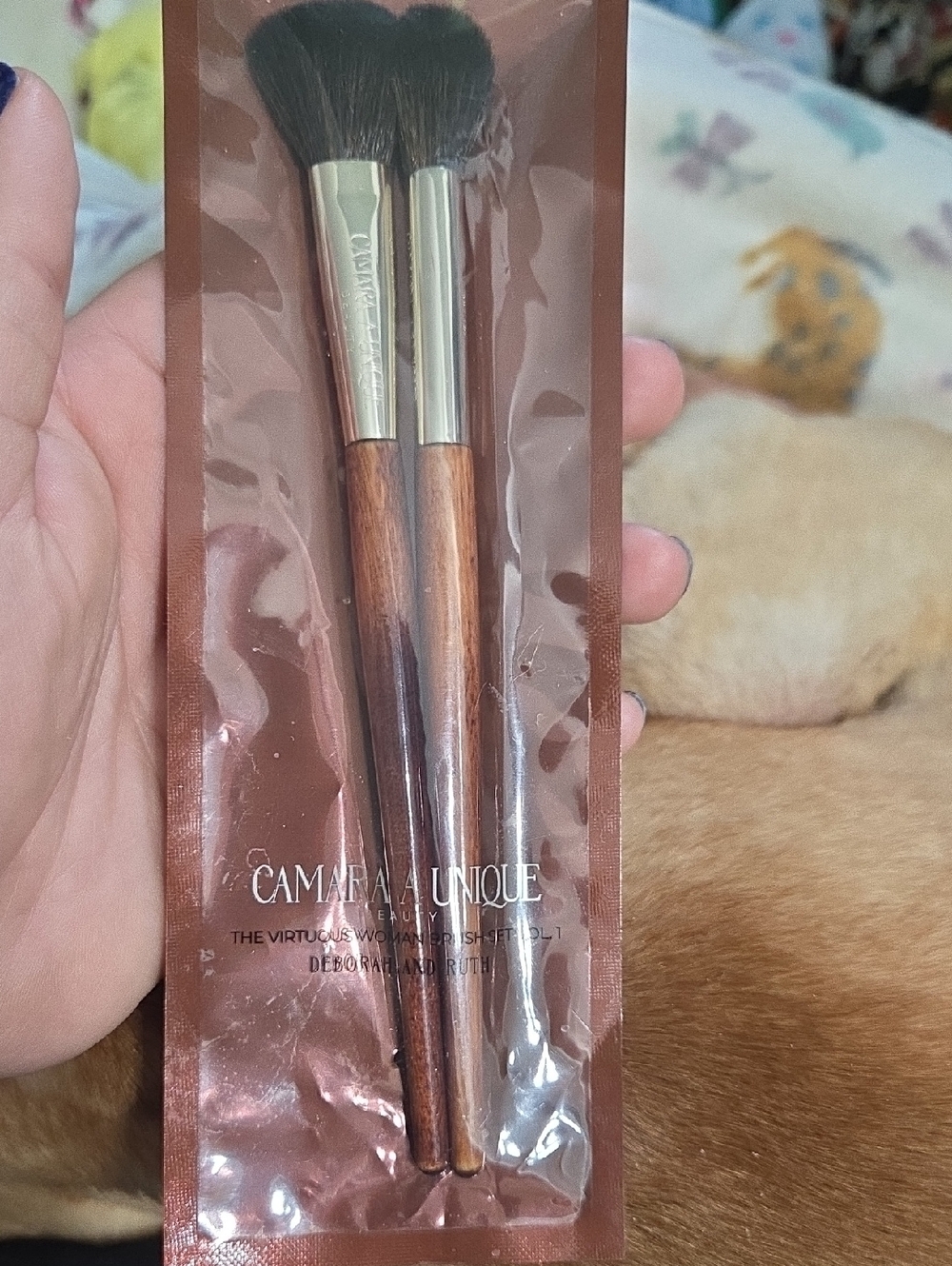 Camara Unique Wooden Handle Makeup Brushes - Brown